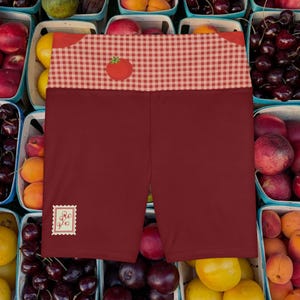 Tomato Gingham Waistband Shorts | Women's Workout Shorts | Cute Gym Set Tomato | Off To The Market Collect | Designed By Students