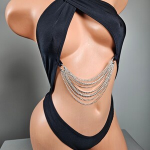 Stripper Exotic Dancer Wrap Top Monokini Romper One Piece Outfit w/ Chain Accent