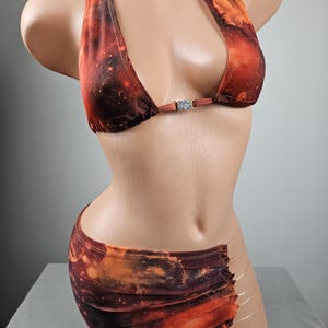 Stripper Exotic Dancer Orange Galaxy Lace Up Skirt Set Outfit