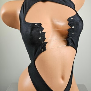 High Neck Stripper Exotic Dancer Lace Up Black Thong Back Romper