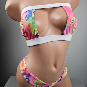 Stripper Exotic Dancer Thong Bikini Outfit w/ Cut Out Bandeau Top