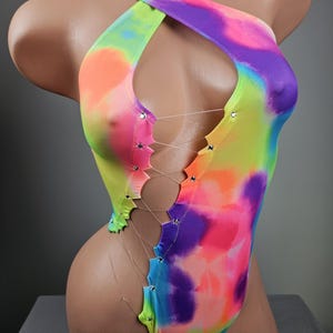 Stripper exotische danseres tie-dye schuine veters monokini romper uit één stuk