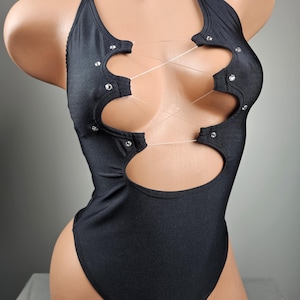 Stripper Exotic Dancer Lace Up Black Thong Back Romper