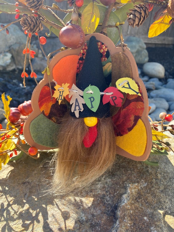 Yerliker 3-Piece Pilgrim Gnome & Turkey Table Decor - Fall Thanksgiving Wooden Signs For Farmhouse Tiered Tray