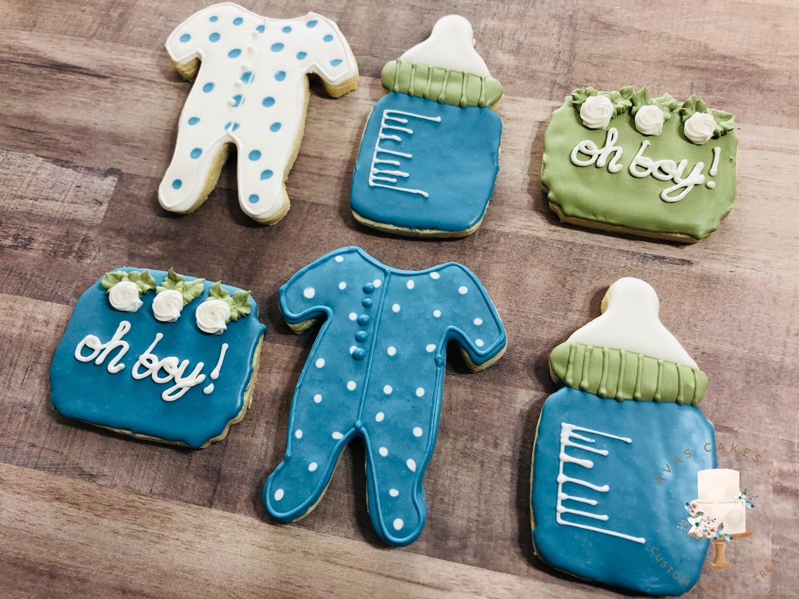Oh Boy Custom Decorated Sugar Cookies Baby Shower Etsy