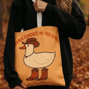 Mama Goose Tote Bag: Funny Farm Animal Design, Cowgirl Style