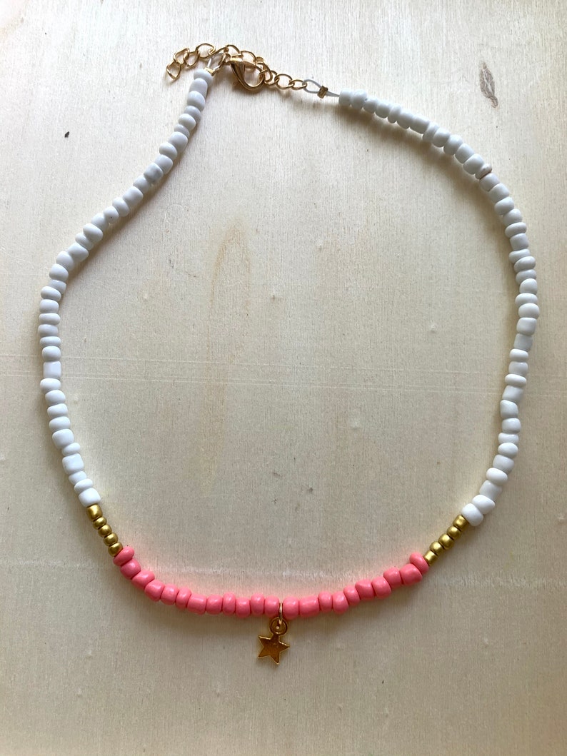 Beaded pink and gold star choker