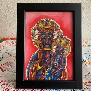 Erzulie Dantor Ezili Dantor Schwarze Madonna Santa Barbara Africana gerahmter religiöser Vodou-Ikonen-Druck