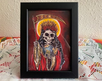 Santísima Santa Muerte Lady Death La Flacita Niña Blanca Señora de las Sombras Mexican Folk Catholic Saint Framed Religious Icon