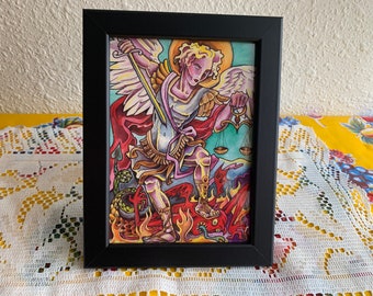 Archangel Michael Saint Michael San Miguel Belie Belcan Elegua Framed Religious Vodou 21 Divisions Divisiones Icon Print