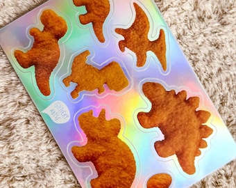 Holographic Dino Nugget Sticker Sheet | Glossy Vinyl Dinosaur Stickers