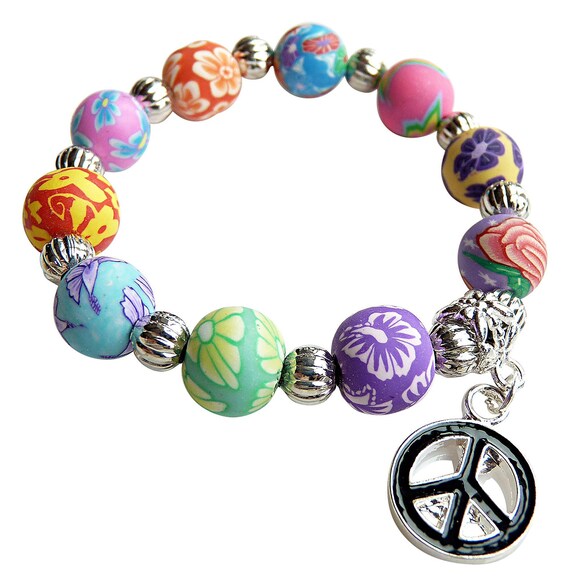 Little Girls Stretch Bracelet With Peace Charm/girls Birthday Etsy