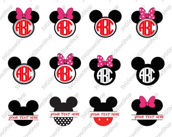 Mickey monogram svg, circle monogram, disney font bundle, svg, png, dxf file, file for cricut silhouette, minnie, font bundle