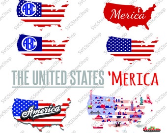 USA flag svg, American flag svg, USA flag monogram, Merica svg, Patriotic Monogram, United States svg, dxf, for CriCut and Silhouette