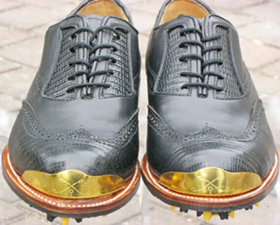 Classic Golf Shoes Men Vecci Gold Toe Black Lizard Leather - Etsy