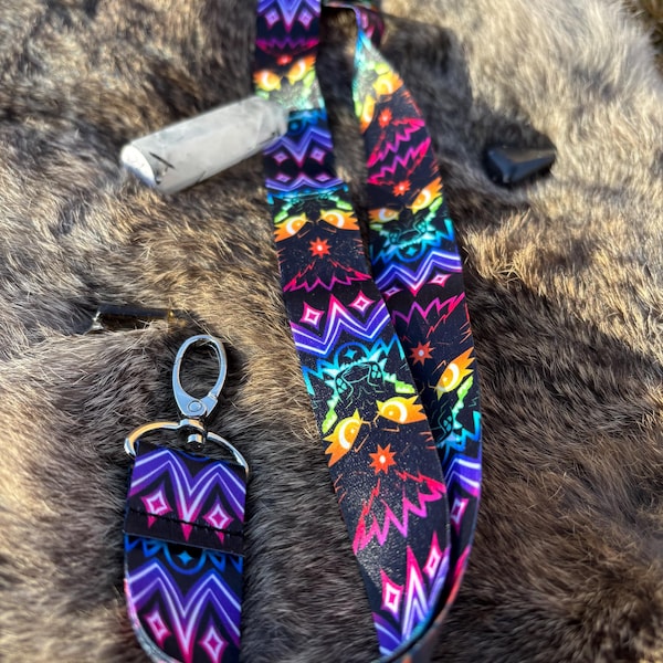 Buntes, knurrendes Wolf Schlüsselband/Lanyard