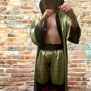 Custom Silk Satin Boxing robes and Boxing shorts and boxing trunks for adults and kids-Personalized Embroidery Boxing set and Dance costume