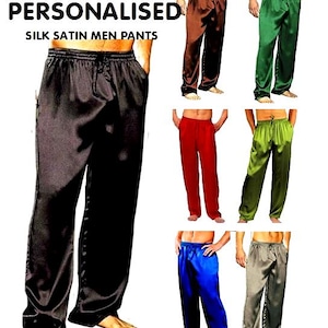 Q2-Personalized Men silk satin long pants Mens Silk Satin Pajamas Lounge Pants Men Sleepwear Underwear Men Trousers Nightwear Men pajamas
