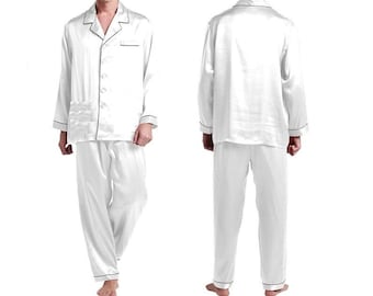 P2-Personalisierte Seidensatin Herren Pyjamas, lange Ärmel Pyjamas Hosen, Pyjamas Hemd, Satin-Pyjamas-Sets, maßgefertigte Pyjamas Herren Pyjamas