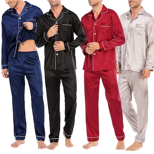 P2-Personalized Silk Satin Men pajamas, long sleeves Pajamas pants, Pajamas shirt, Satin Pajamas sets, custom made pajamas Men pjs
