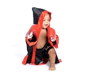 K1-CUSTOM Made Satin Baby BOXING Robe Trunk set Boxing Outfit Personalized baby boxer outfit Boxer costume little fighter boxing trunks