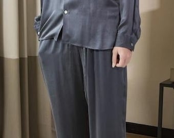 P2-Personalized Silk Satin Men Pyjamas, lange Ärmel Pyjamas Hosen, Pyjamas Shirt, Satin Pyjamas Sets, maßgeschneiderte Pyjamas Männer pjs