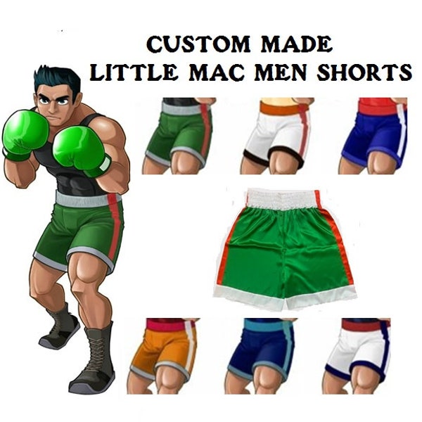 K9-CUSTOM Made and Personalized Silk Satin Little Mac Green Smash Ultimate and Punch-out Men and Kids Shorts and Little Mac Green Costume