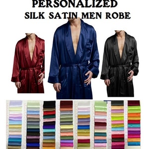 R2-Custom made Men&#39;s Satin Robe, Groomsmen&#39;s Robe, Groomsmen’s Gifts, Wedding Gifts, Men Silk Robe, Gifts for Dad, Monogrammed Mens Robe