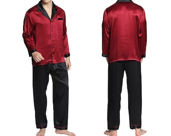P5-Personalized Silk Satin Men Pyjamas, lange Ärmel Pyjamas Hosen, Pyjamas Shirt, Satin Pyjamas Sets, maßgeschneiderte Pyjamas Männer pjs
