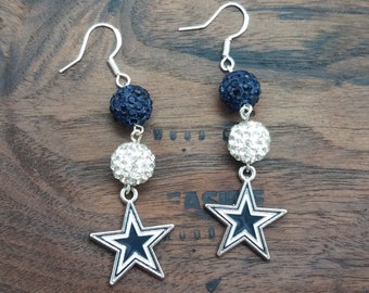 Inspired Rhinestone Blue Star Earrings, Football Earrings