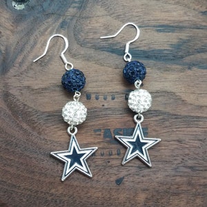 Inspired Rhinestone Blue Star Earrings, Football Earrings image 1