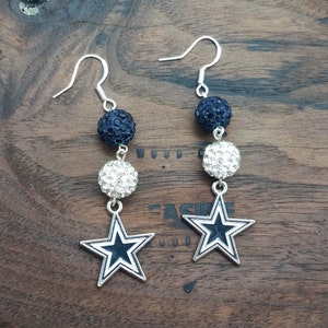 Inspired Rhinestone Blue Star Earrings, Football Earrings
