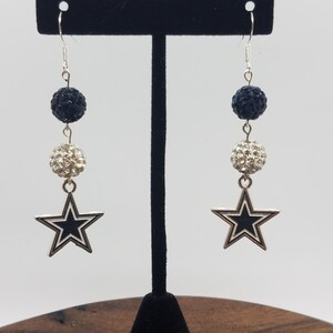 Inspired Rhinestone Blue Star Earrings, Football Earrings image 4