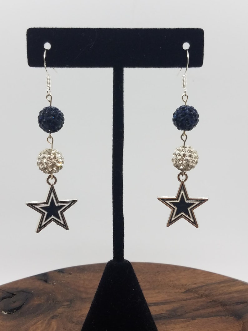 Inspired Rhinestone Blue Star Earrings, Football Earrings image 4