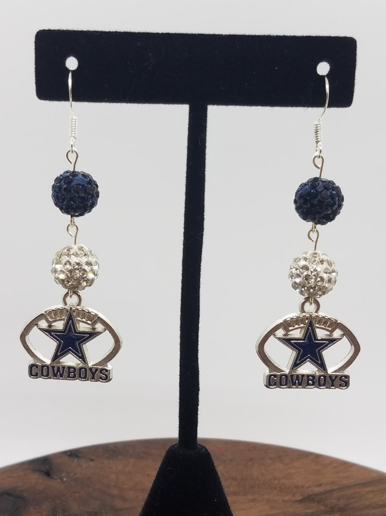 Inspired Rhinestone Blue Star Earrings, Football Earrings image 6