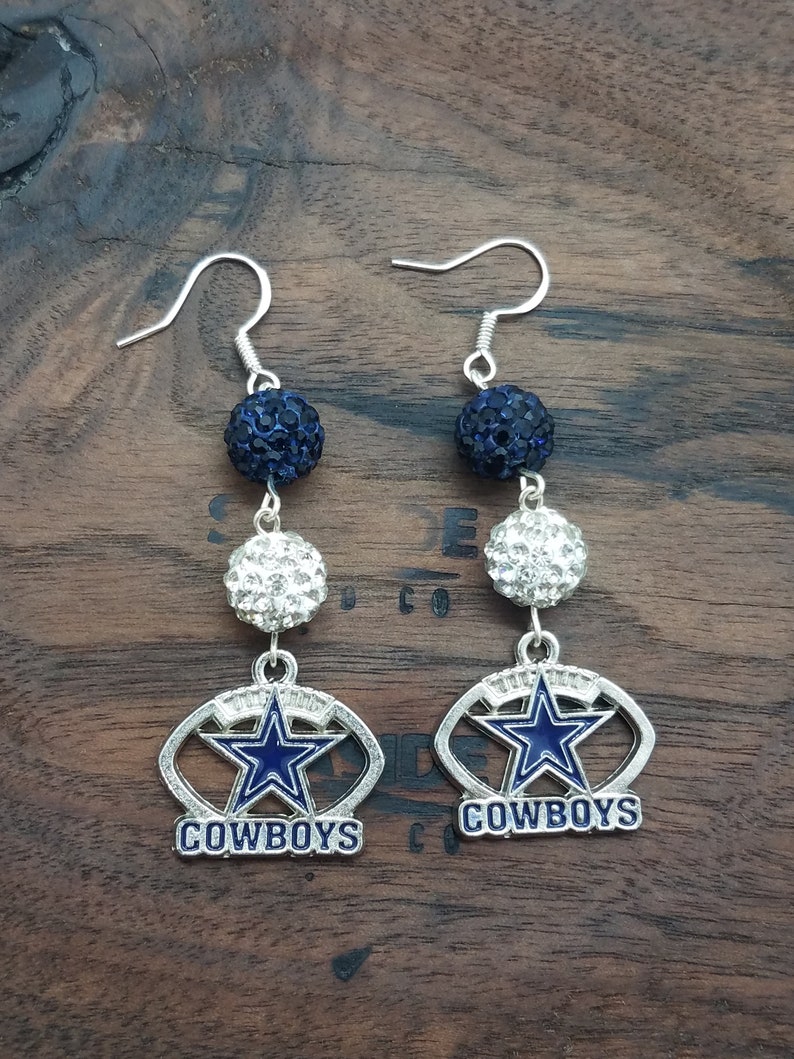 Inspired Rhinestone Blue Star Earrings, Football Earrings image 2