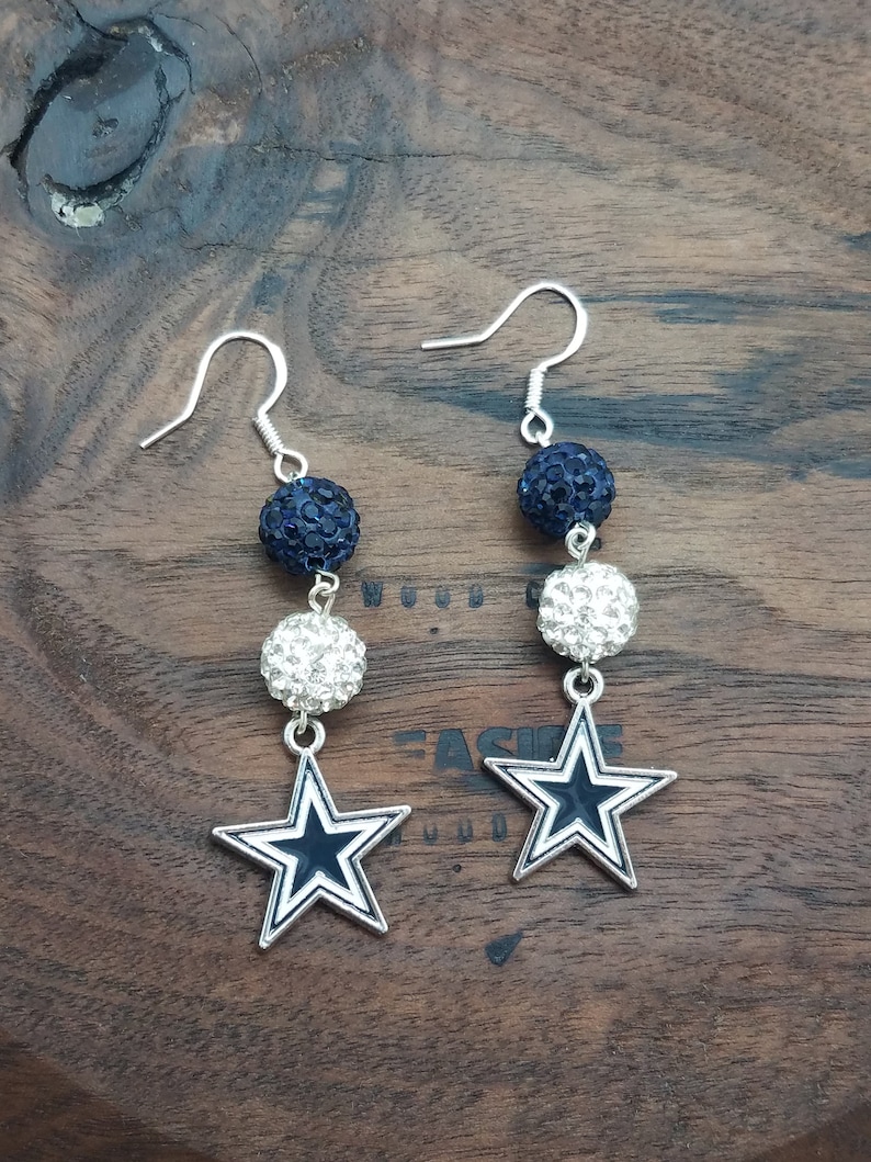 Inspired Rhinestone Blue Star Earrings, Football Earrings image 1