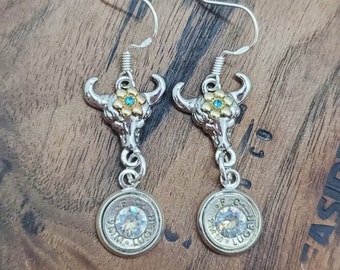 Cow Skull Bullet Earrings, Rodeo Bullet Earrings