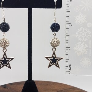 Inspired Rhinestone Blue Star Earrings, Football Earrings image 3