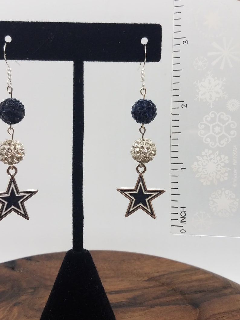 Inspired Rhinestone Blue Star Earrings, Football Earrings image 3