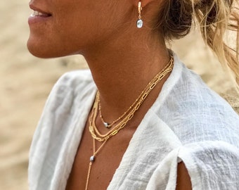 Tua Tahitian Pearl Necklace | Three Layer Multi Strand Necklace | Genuine Tahitian Keshi Pearl | 14k Gold Filled Chain
