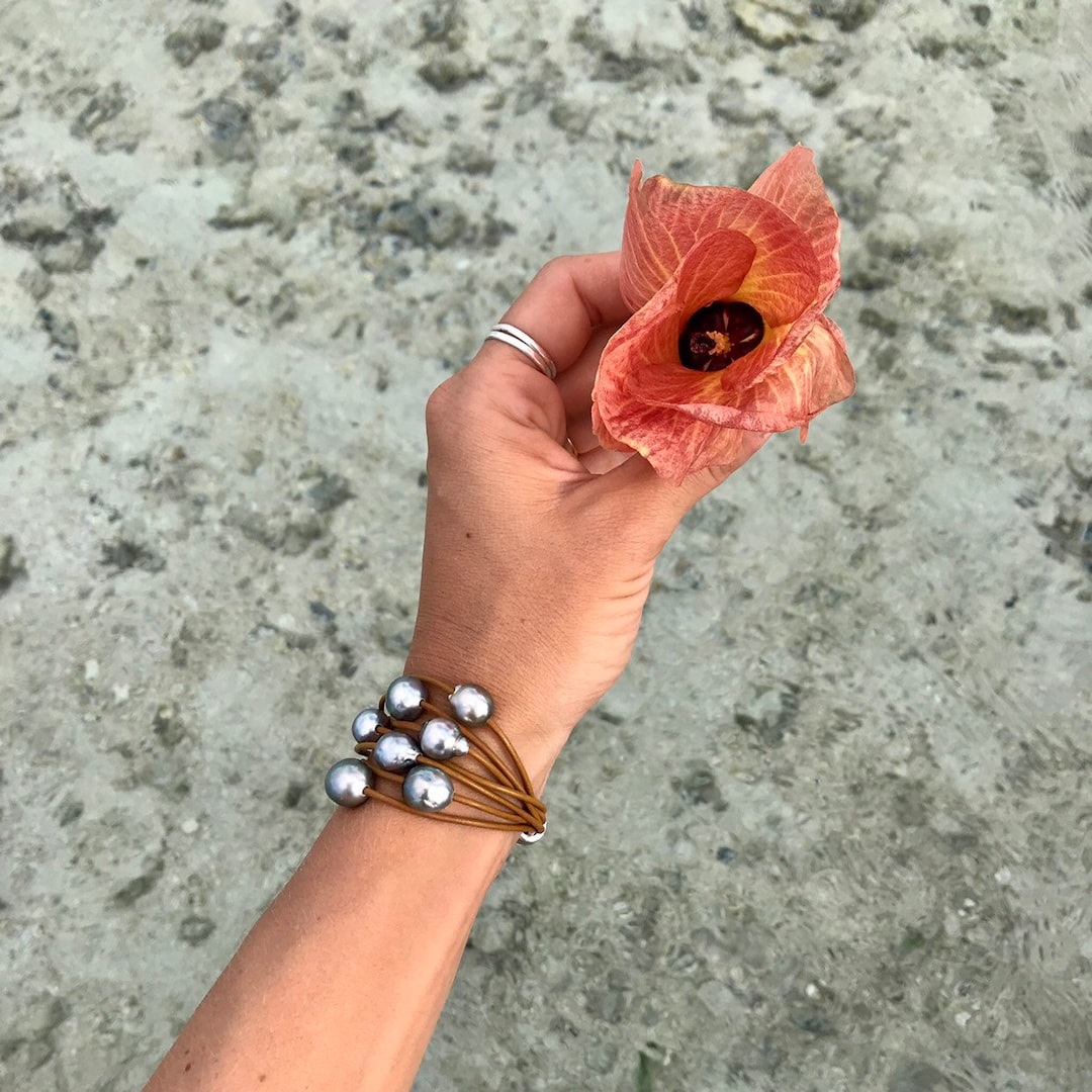 Mana Tahitian Pearl Wrap Bracelet Faux Leather Wrap Bracelet With