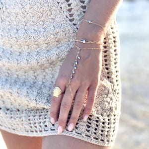 Papara Hand Chain | Genuine Tahitian Keshi Pearl Hand Bracelet | Swim Safe 14k Gold Fill