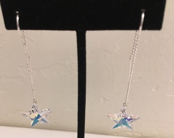 Maui Crafted Sterling Silver Swarovski Crystal Threader Earrings Aurora Borealis - Star