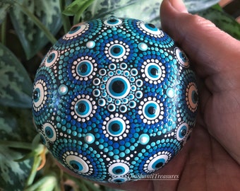 Hand Painted Mandala Stone, Evil Eye, Unique Gift, Dot Art, Judaica