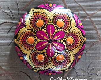 Unique gift, mandala, hand painted, dot art, painted stone