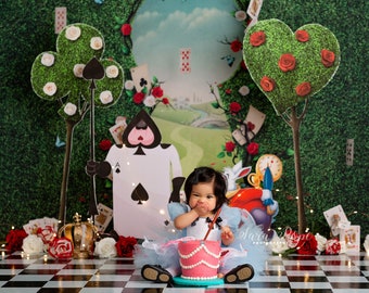 Alice in Wonderland - Vinyl / Fabric / Poly Paper Printed Backdrop - Cake Smash Studio Photography Printed Backdrop