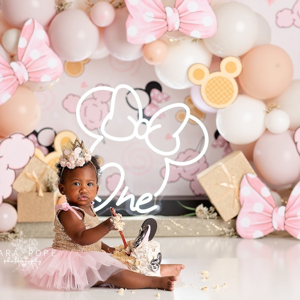 Minnie Mouse Bows - Vinyl / Fabric / Poly Paper Printed Backdrop - Cake Smash Studio Photography Printed Backdrop