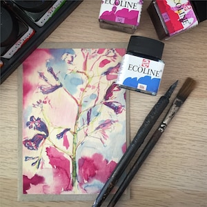 Fleurs jacaranda - carte postale unique imprimée sur le bois mince de papier avec un support de papier simple