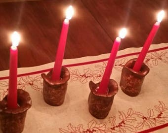 Carved wood candle holders